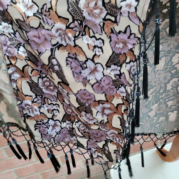 Sterling Styles Burnout Velver Beaded Tassel Fringe Boho Kimono Duster One Size - Picture 7 of 12